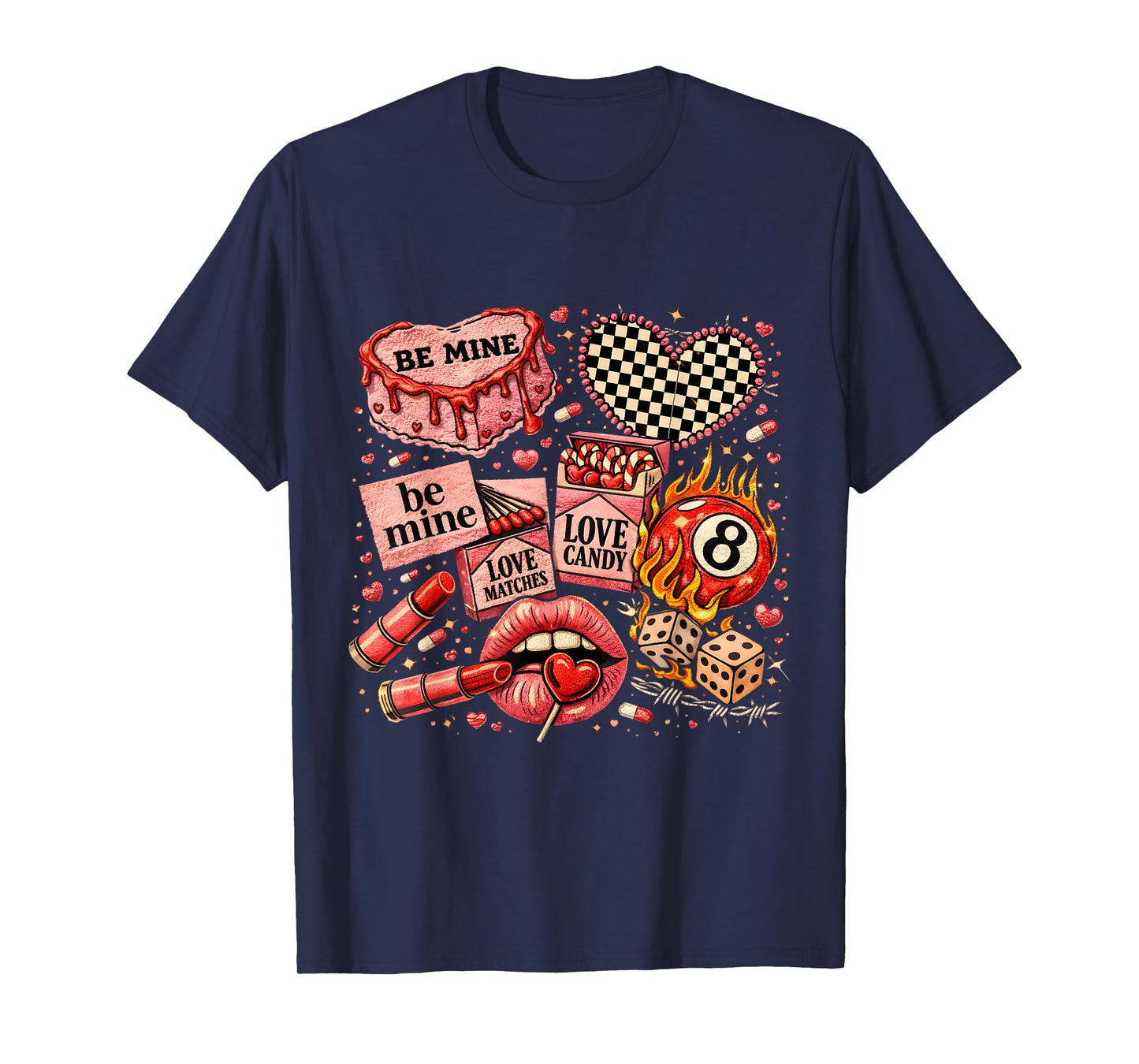Edgy Valentine Collage Love Candy Lips Dice Art T-Shirt