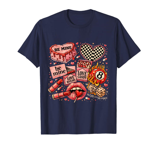 Edgy Valentine Collage Love Candy Lips Dice Art T-Shirt