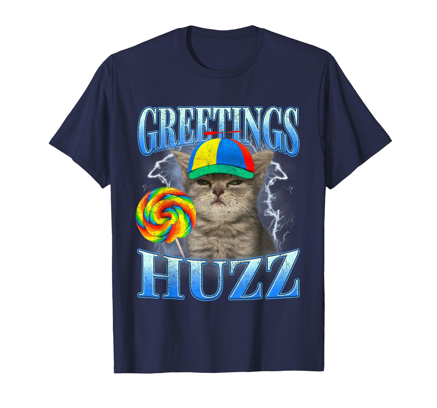 Lollipop Silly Cat Greetings Huzz Funny Kitten Meme Retro T-Shirt