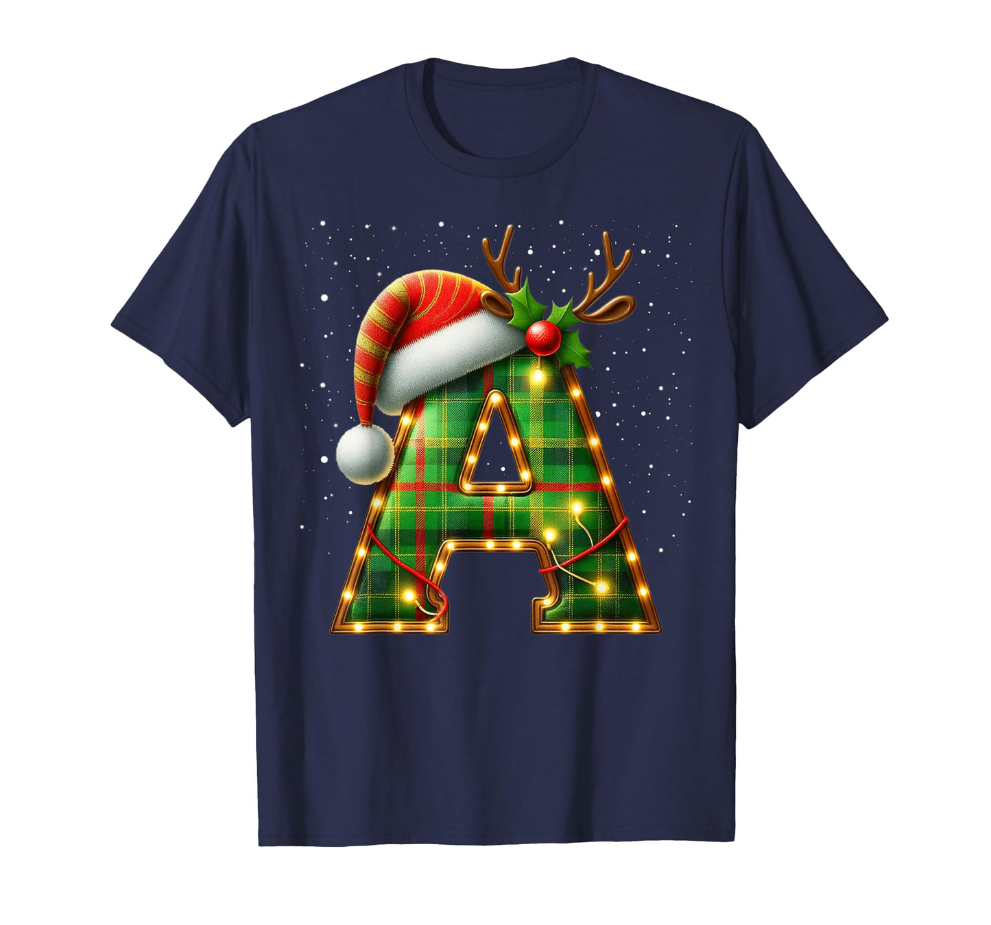 Letter A Christmas Plaid Santa Hat Monogram Initial Name A T-Shirt