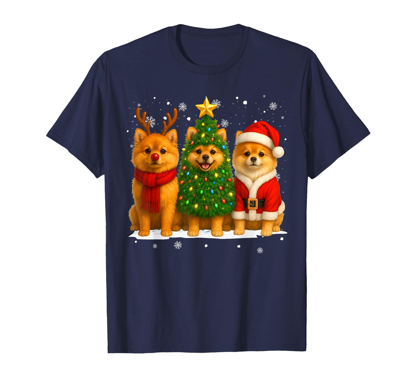 Retro Christmas Pomeranian Santa Reindeer Dog Lover T-Shirt