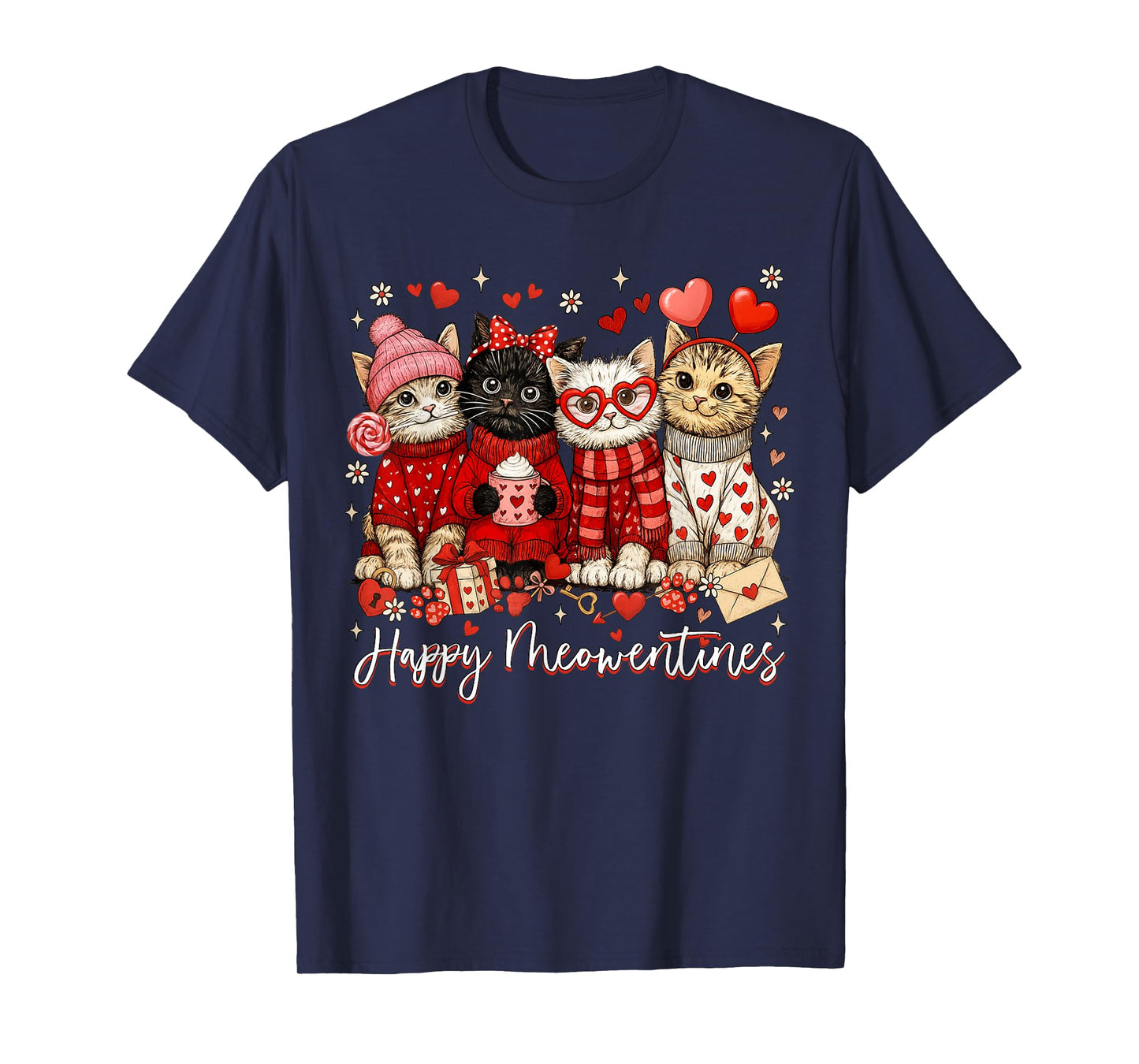 Happy Meowentines Cute Valentine Cat Lovers Girls Women Kid T-Shirt