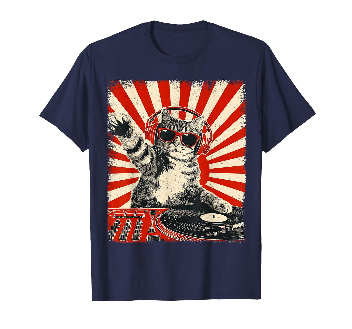Cat Dj Headphone Turntable Vintage Music EDM Men Women Kids T-Shirt