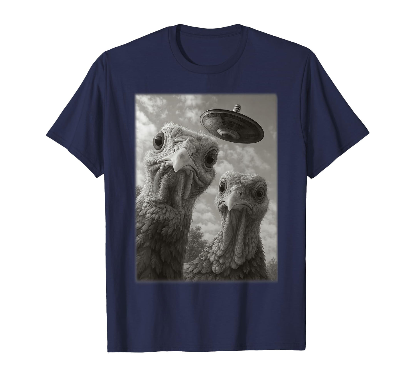 Funny Thanksgiving Turkey UFO Alien Selfie Men Women Kids T-Shirt