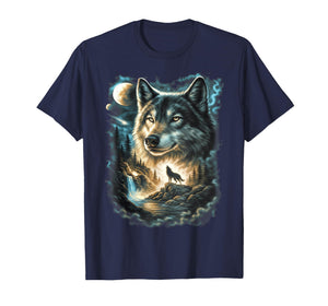 Vintage 90s Wolf Howling Galaxy Retro Nature Moonlight T-Shirt