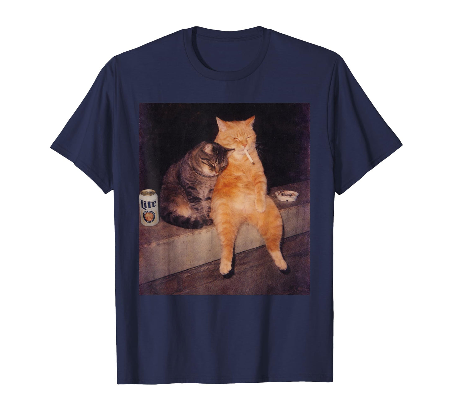 Funny Cat Smoking Beer Vintage Y2K Grunge Meme Graphic Tee T-Shirt