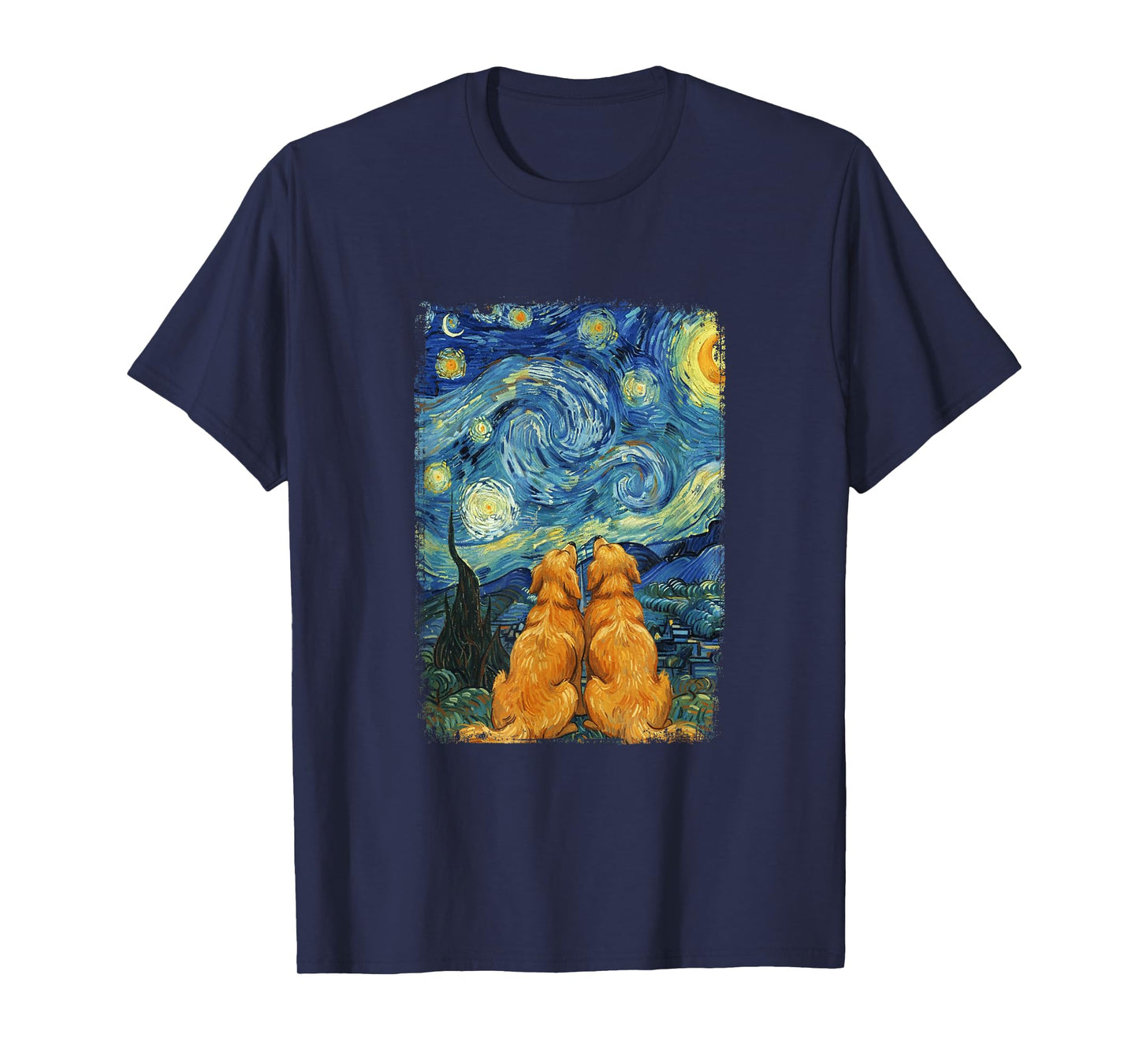 Van Gogh Starry Night Golden Retriever Dogs Romantic Couples T-Shirt