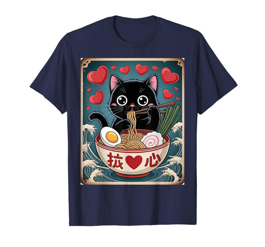 Cute Ramen Cat Valentine Heart Japanese Food Boy Girls Teens T-Shirt
