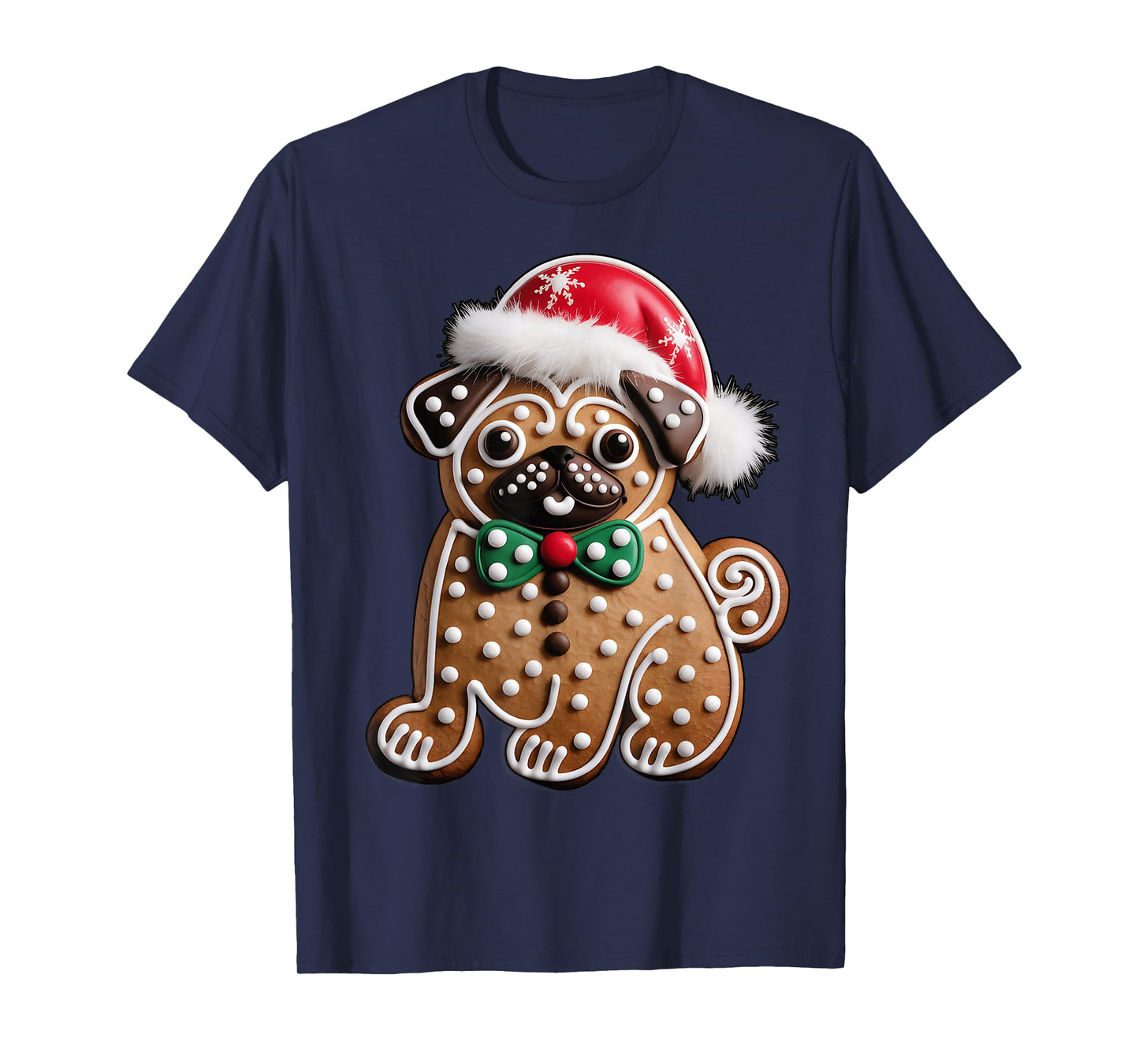 Funny Gingerbread Pug Christmas Womens Mens Kids Boys T-Shirt
