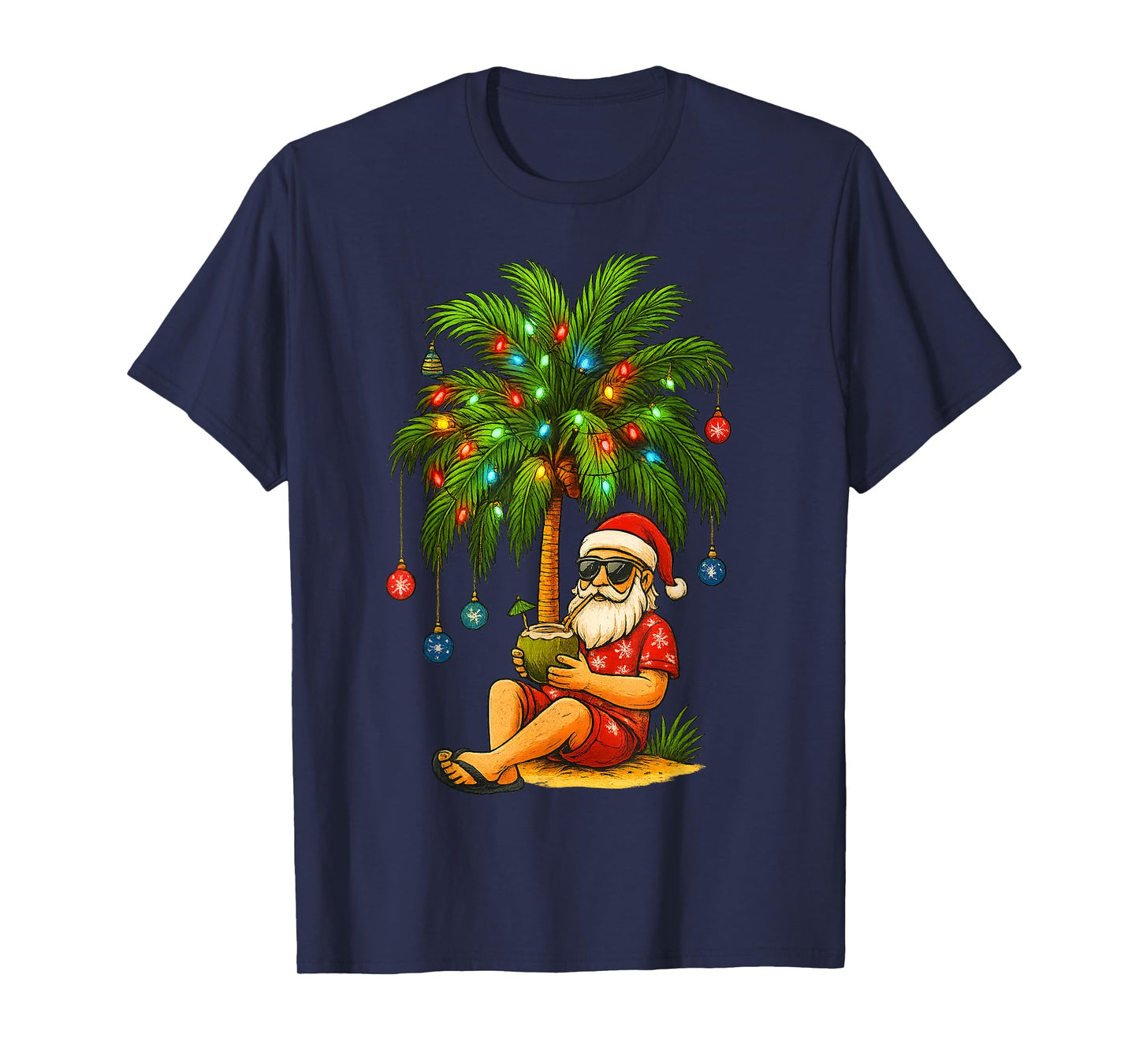 Funny Tropical Santa Christmas Tree Gifts for Men Women Kid T-Shirt