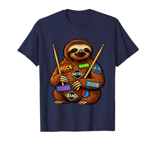 Rock Band Punk Metal Drummer Sloth T-Shirt