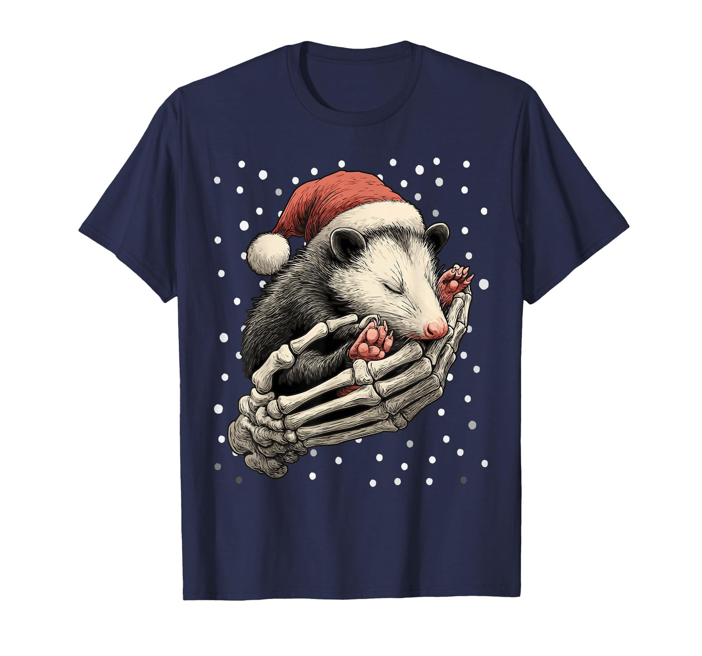 Christmas Opossum Santa Hat Skeleton Hand Gothic Animal T-Shirt