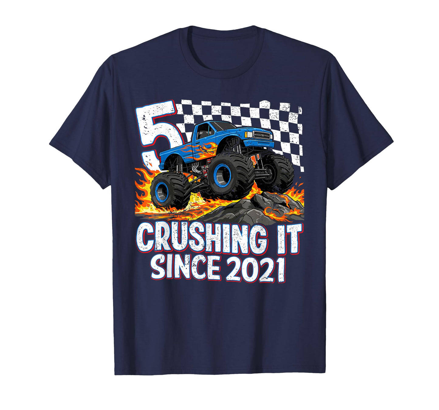 5th Birthday Monster Truck 5 Year Old Boys Party Born 2021 T-Shirt