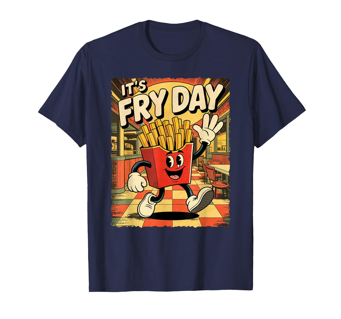 It’s Fry Day Funny Rubber Hose Cartoon French Fries Graphic T-Shirt