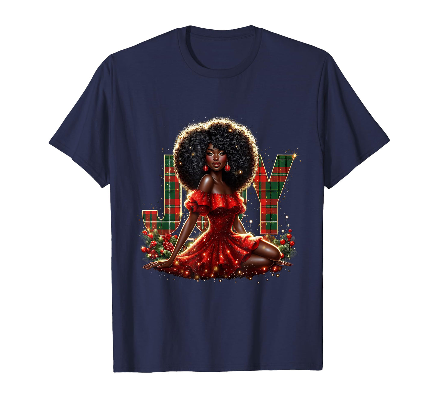 Melanin Afro Woman Queen Claus Santa Black Women Christmas T-Shirt