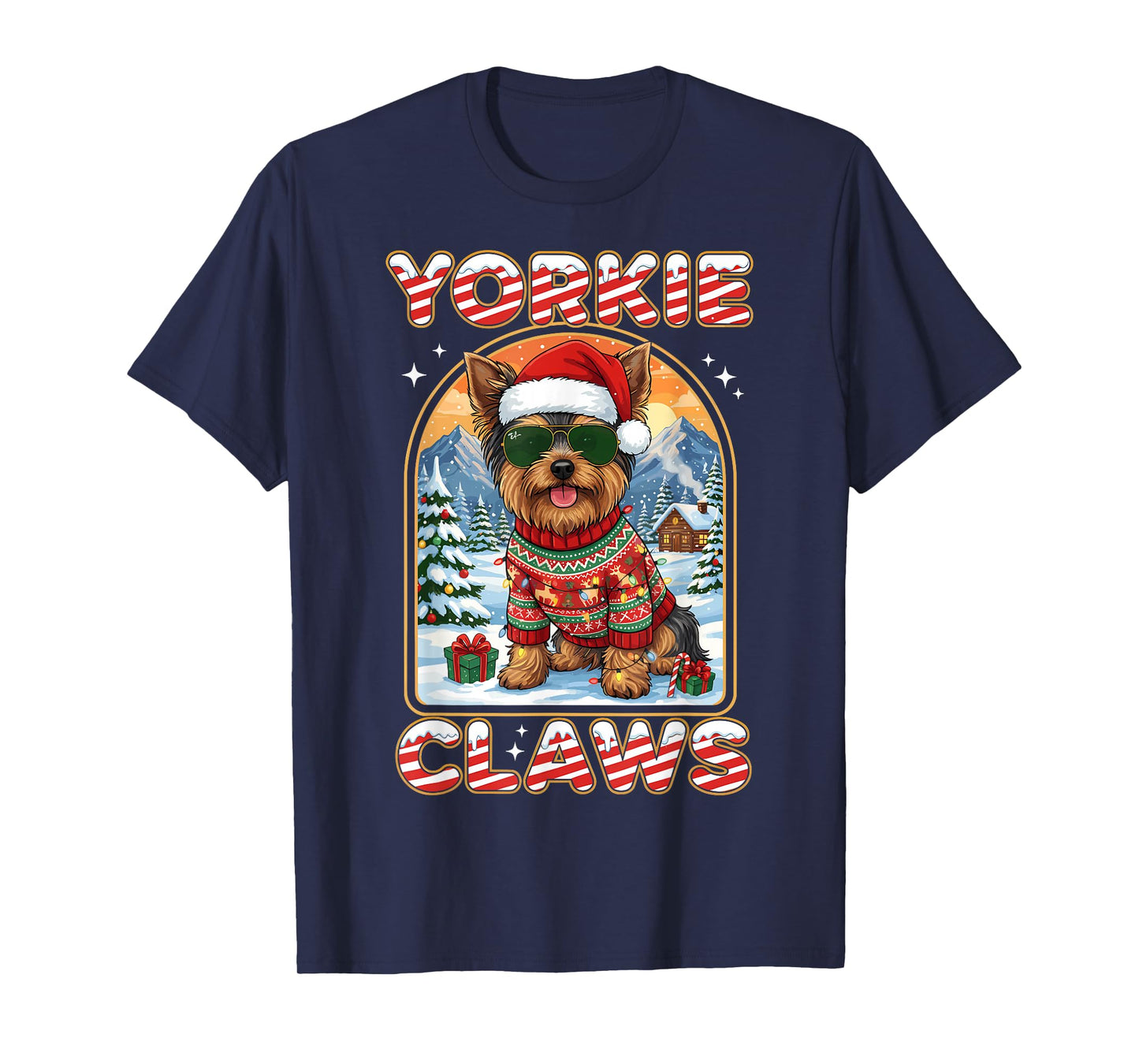 Christmas Santa Yorkie Claws Dog Owner Yorkshire Terrier T-Shirt