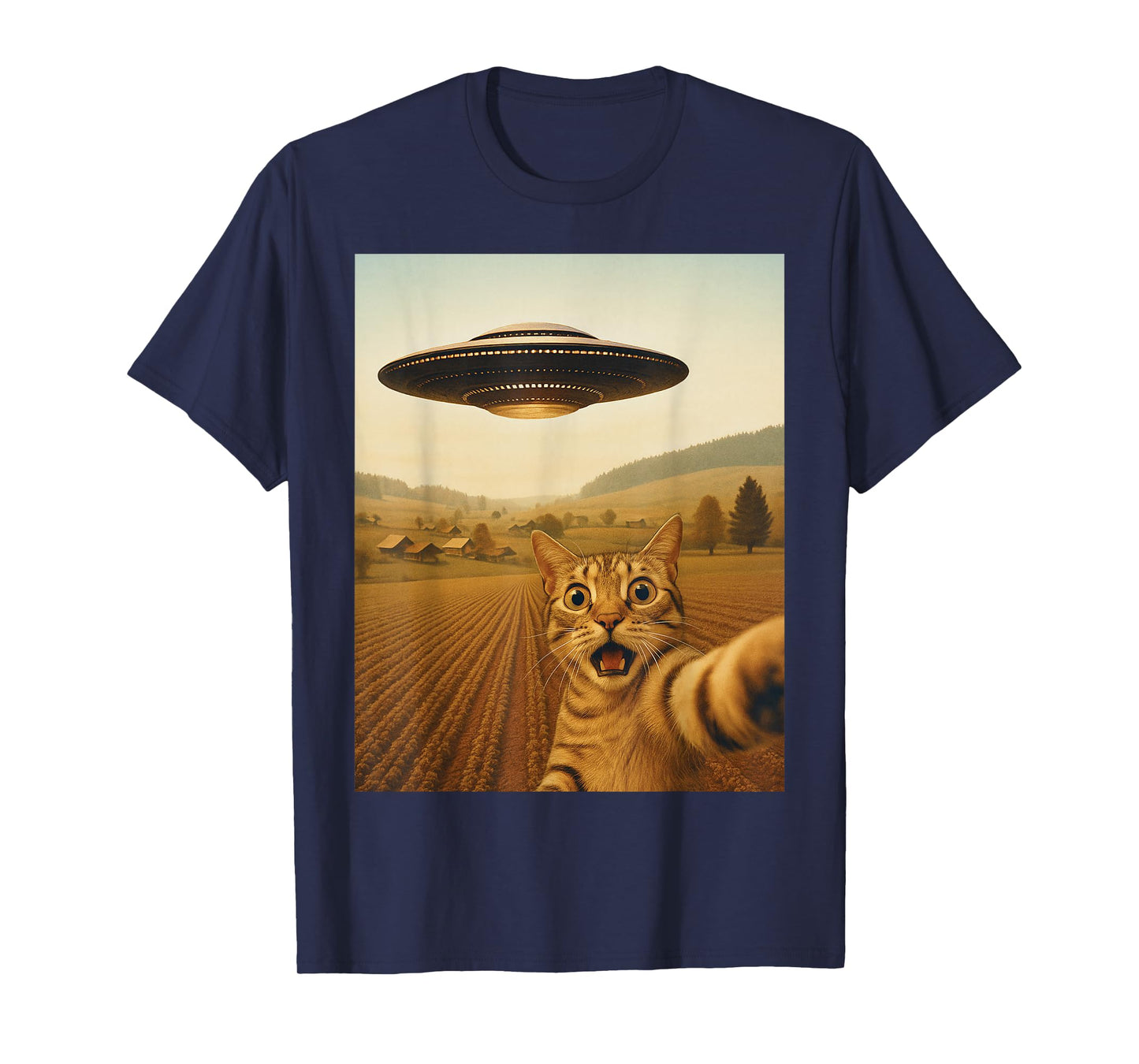 Cats UFO Funny Cat Selfie with Alien Space Kitten Meme T-Shirt