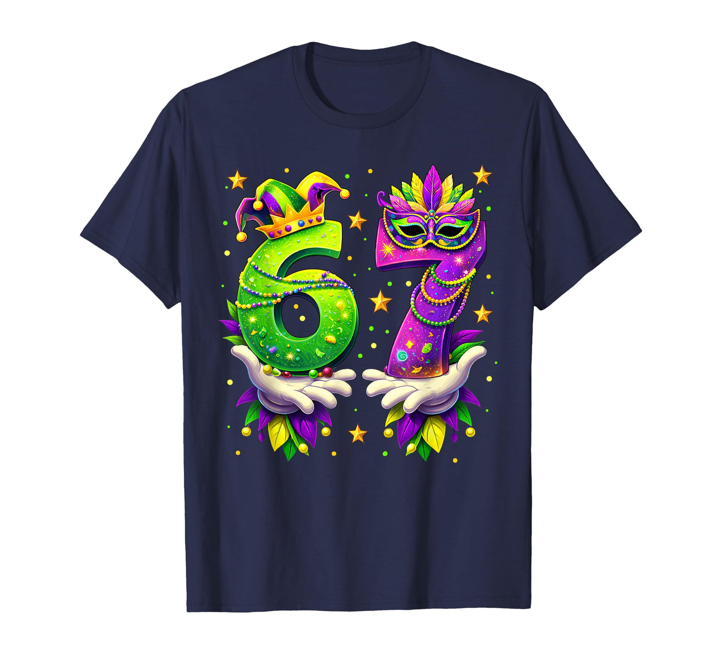 Mardi Gras Carnival Six Seven Beads 6 7 Meme Girls Boys Kids T-Shirt