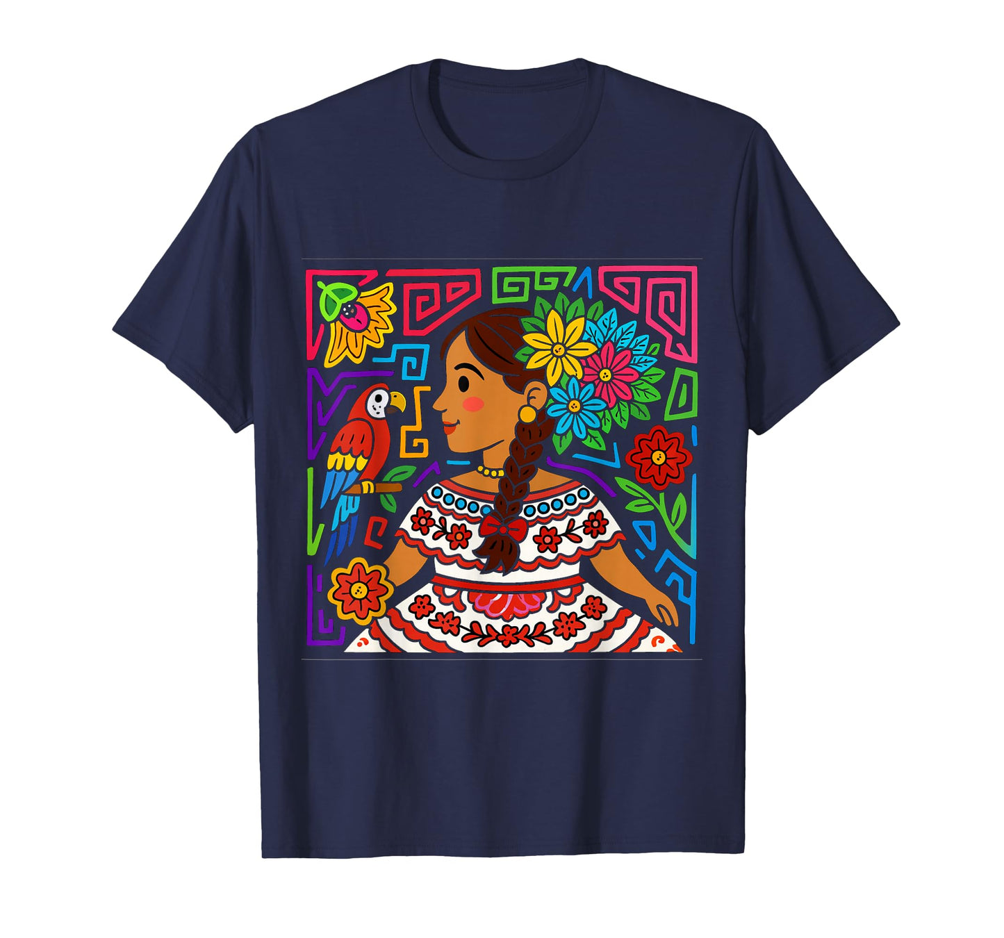 Colorful Pollera Girl Mola Inspired Design - Panama T-Shirt