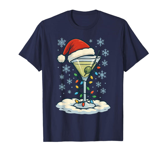 Fun Christmas Lights Wrapped On Dirty Dry Martini Lover T-Shirt