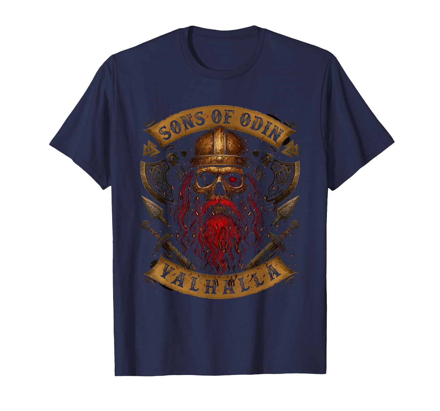 Viking Skull with Helmet and Beard - Sons of Odin - Valhalla T-Shirt