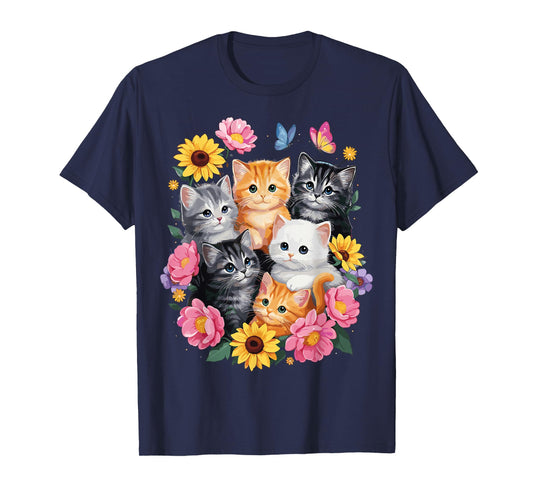 Cute Cats Flower Floral Kitten T-Shirt