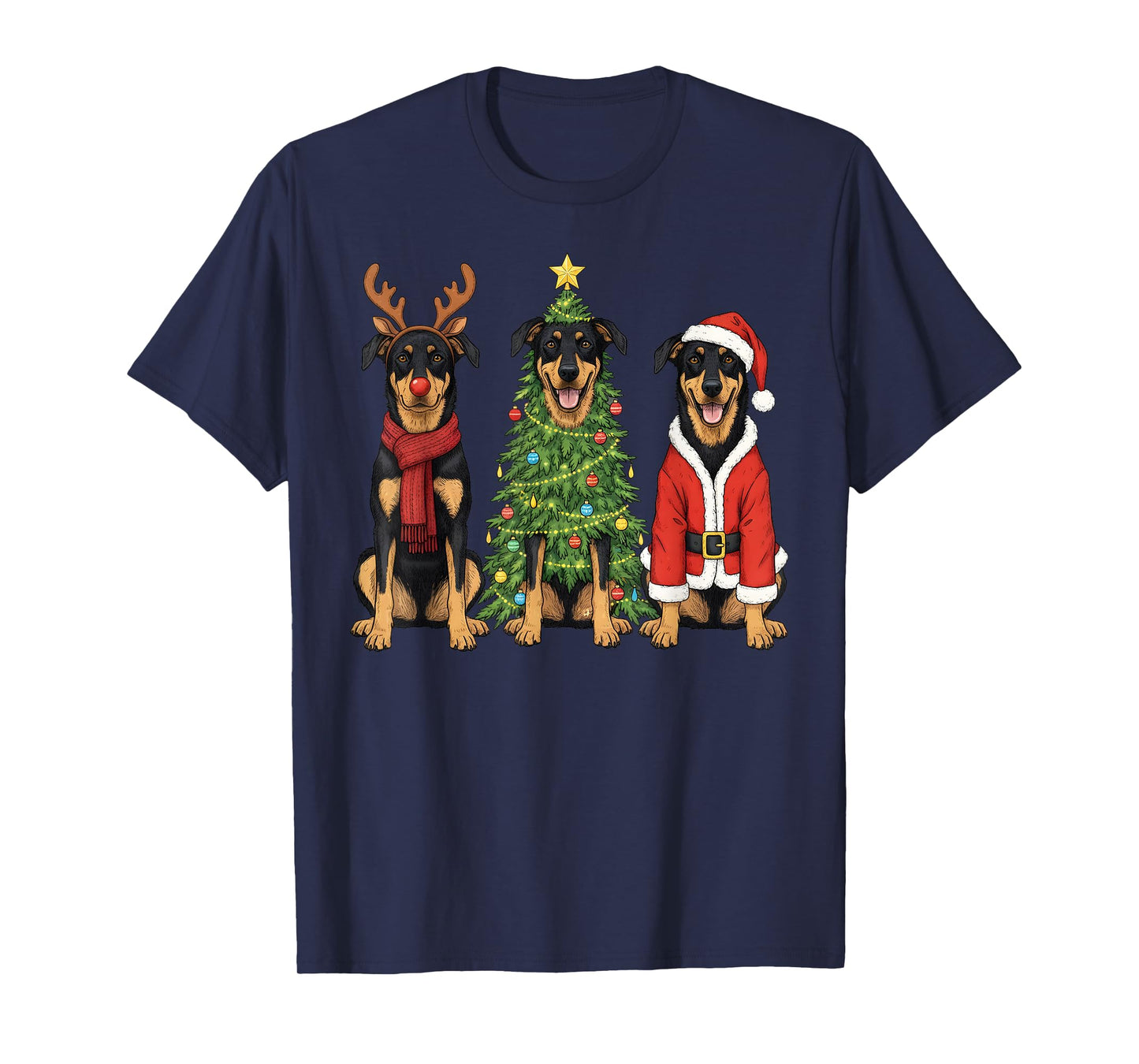 Retro Christmas Beauceron Santa Reindeer Dog Lover T-Shirt