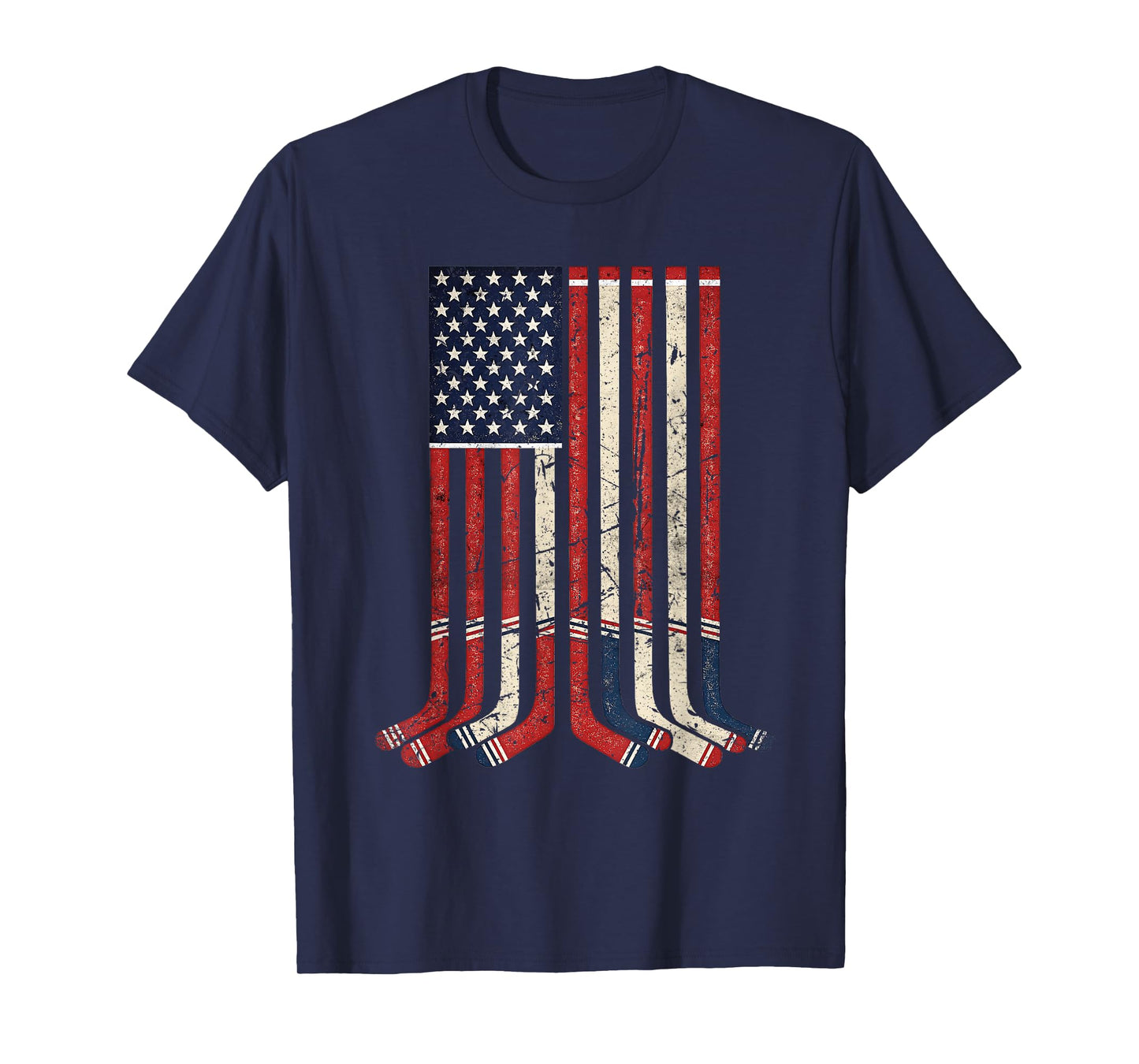 USA Flag Hockey Sticks Patriotic Ice Hockey Player Men Boys T-Shirt