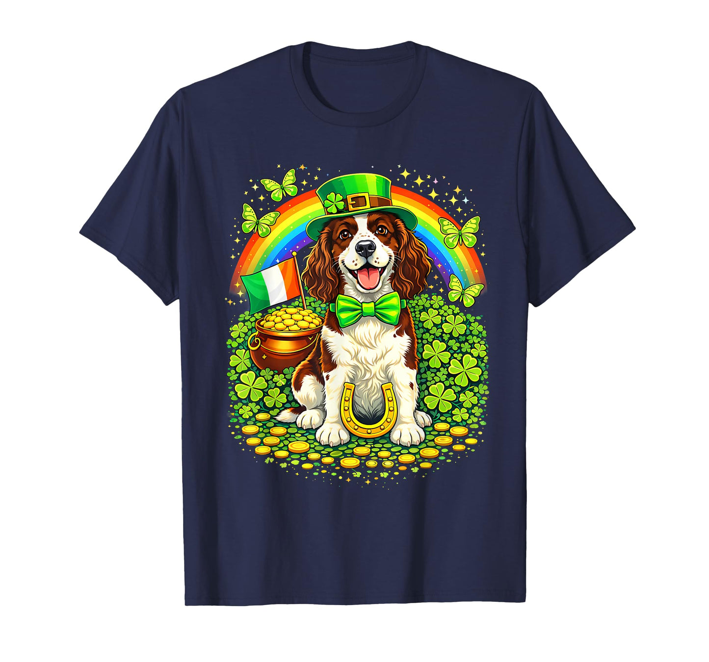 Lucky English Springer Spaniel St Patrick’s Day Shamrock T-Shirt