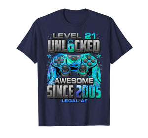 Level 21 Unlocked Awesome Since 2005 21st Birthday Gaming T-Shirt