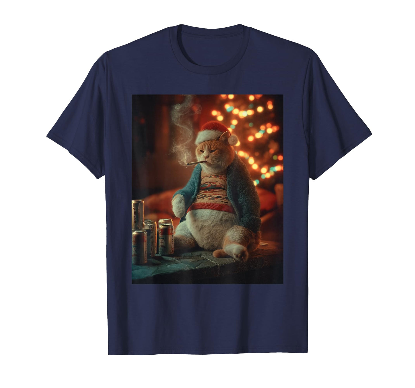 Christmas Cat Smoking Cigarette Meme Gen Z T-Shirt