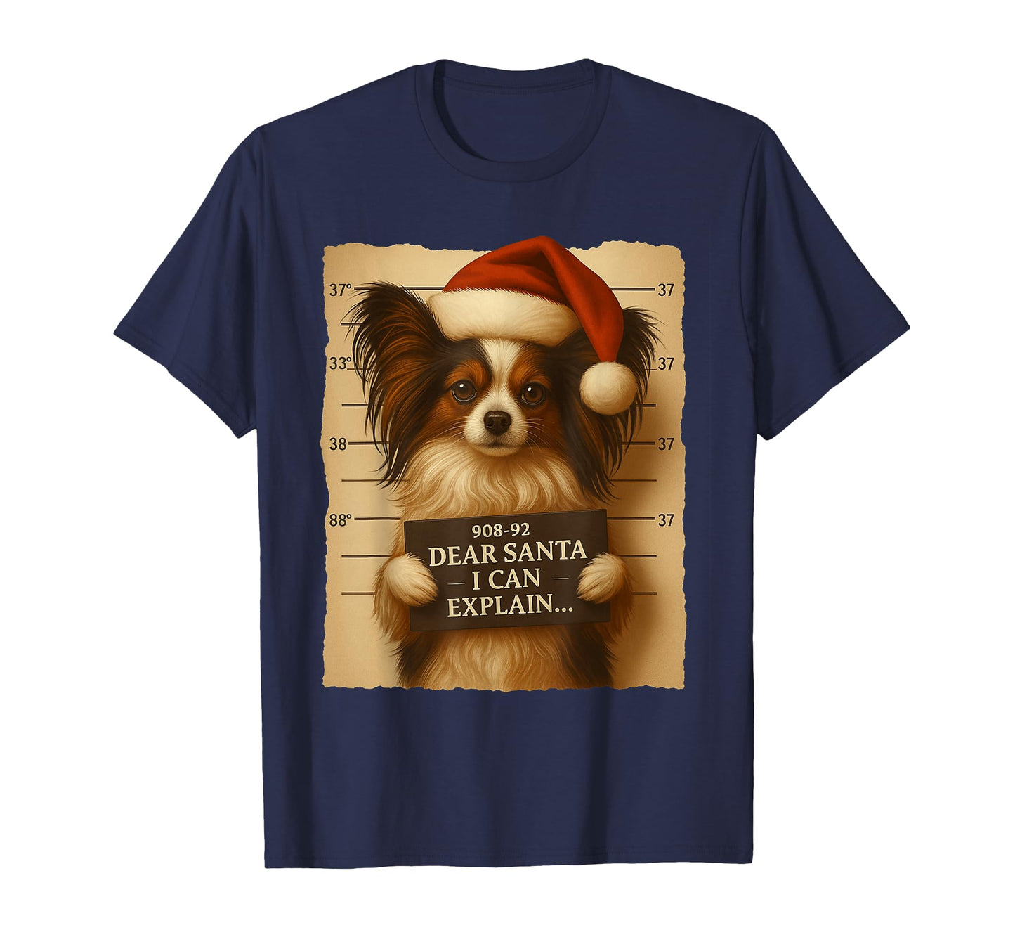 Funny Christmas Dog - Cute Papillon Santa Hat Tee T-Shirt