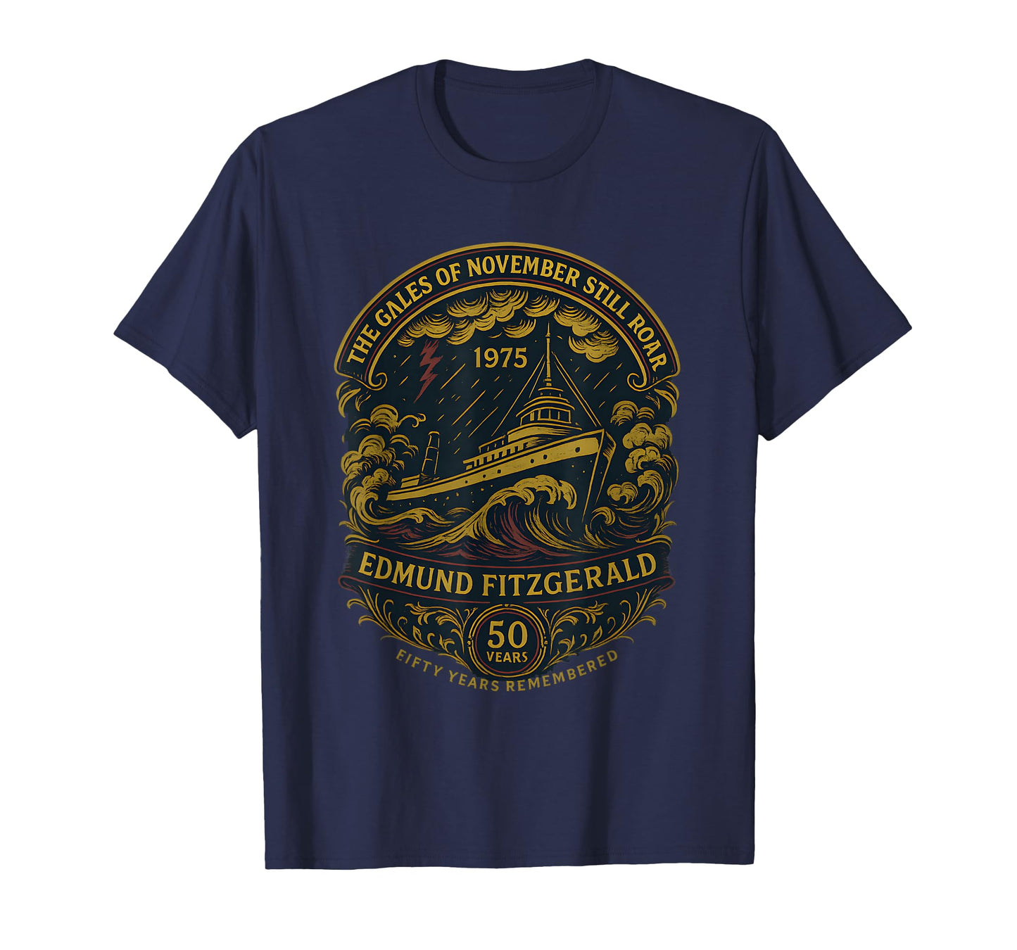 Edmund Fitzgerald Ship 1975 Anniversary Great Lakes Tribute T-Shirt