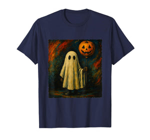 Vintage Ghost Holding Pumpkin Balloon Halloween Art T-Shirt