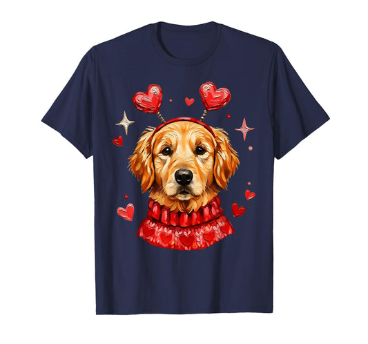 Golden Retriever Valentine Cute Heart Dog Mom Dad Dog Lover T-Shirt