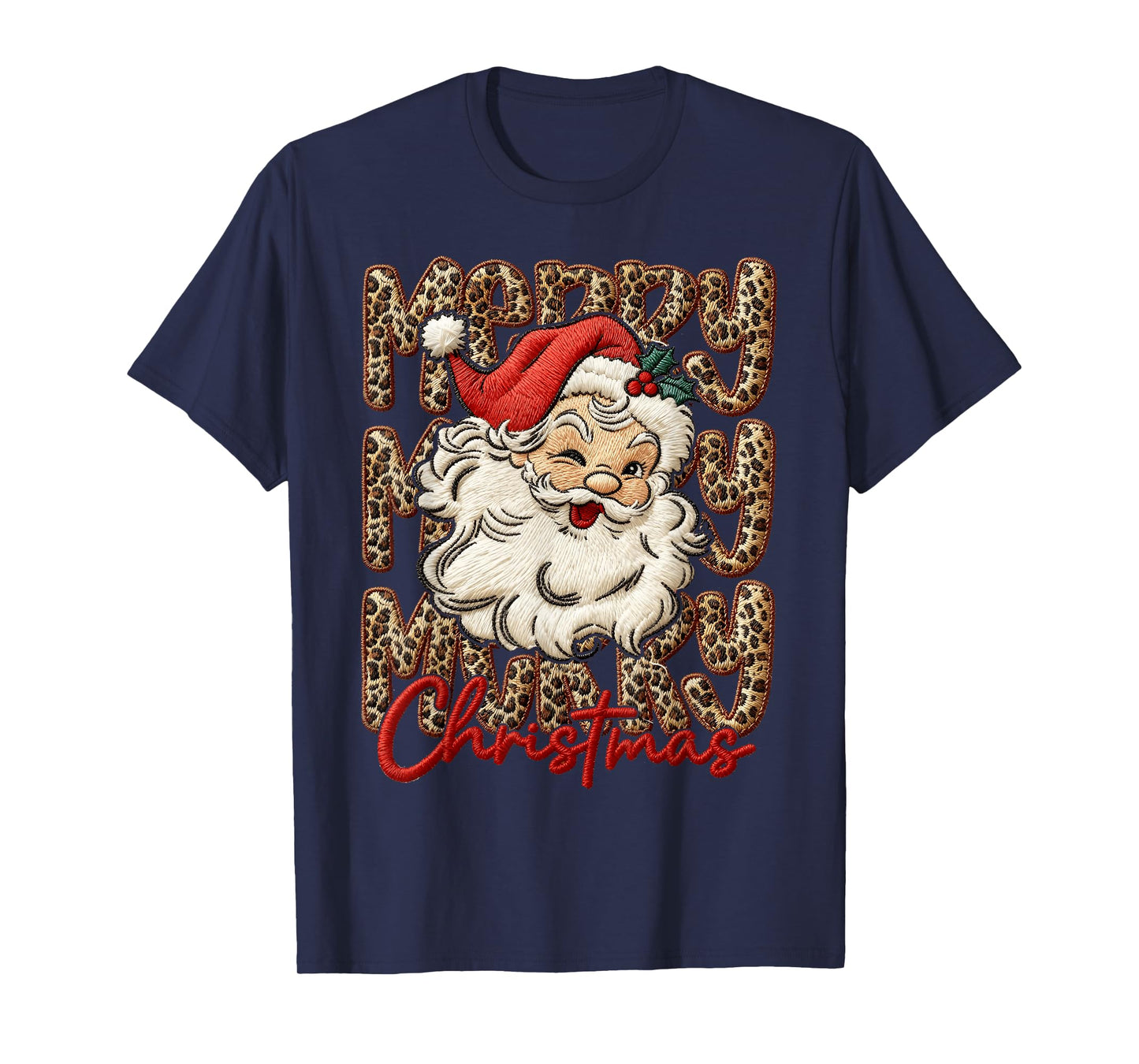 Merry Christmas Leopard Santa Hat Cheetah Xmas Pajamas T-Shirt