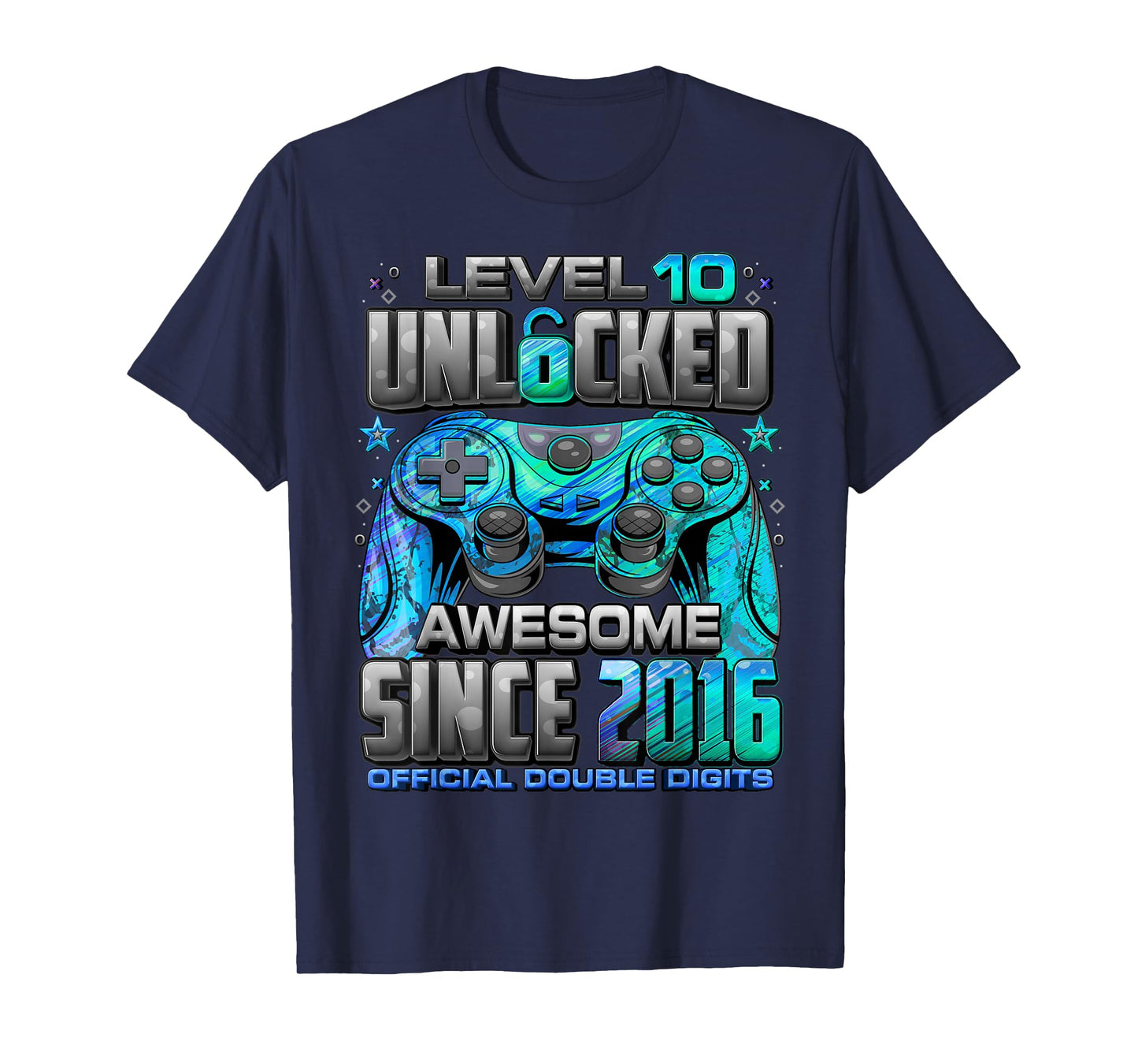 Level 10 Unlocked Awesome Since 2016 10th Birthday Gaming T-Shirt