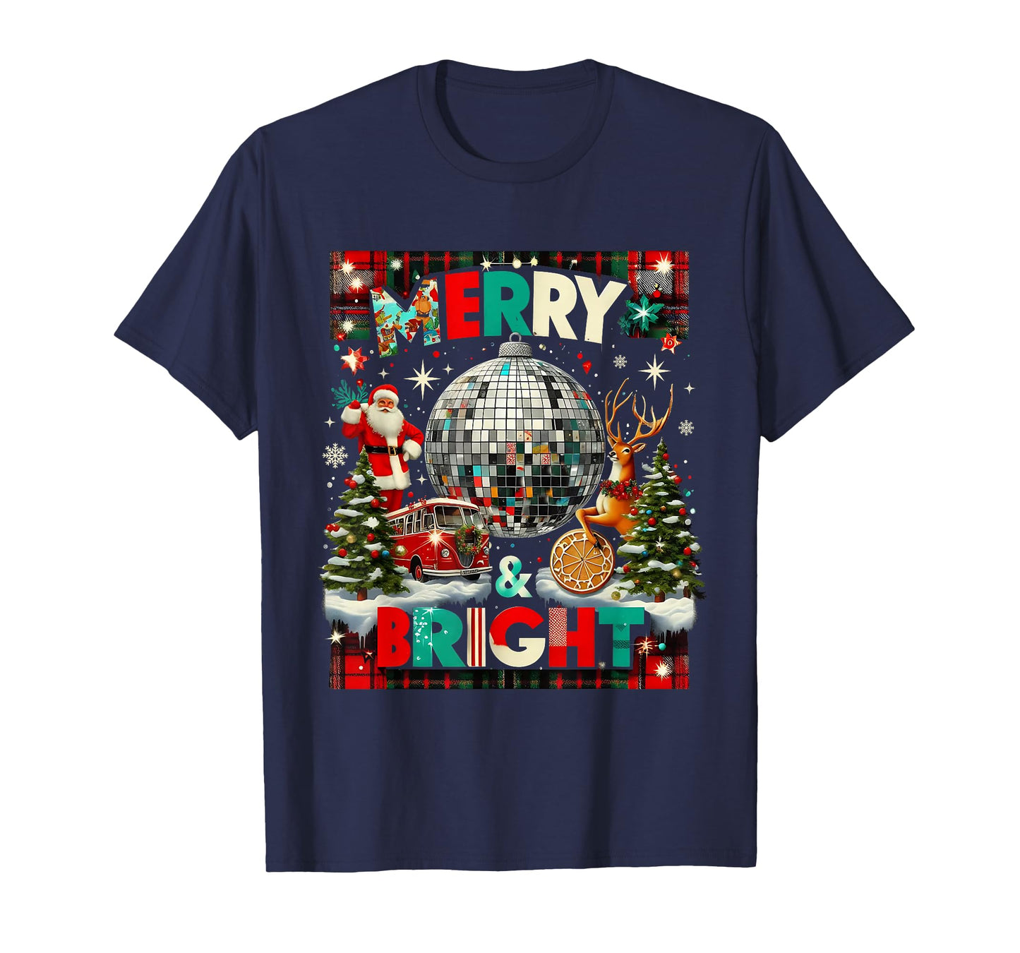 Merry and Bright Retro Christmas Disco Design T-Shirt
