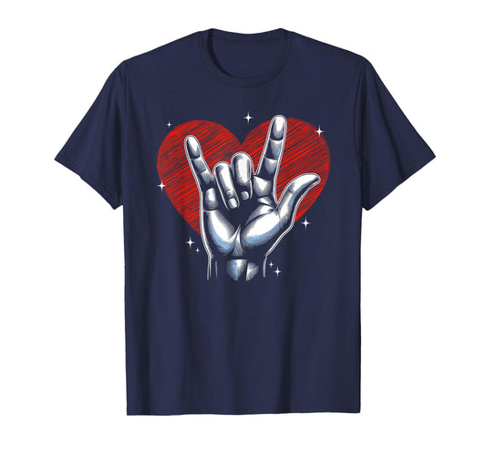 I Love You Hand Sign ASL Heart Women Kids Men Valentine T-Shirt
