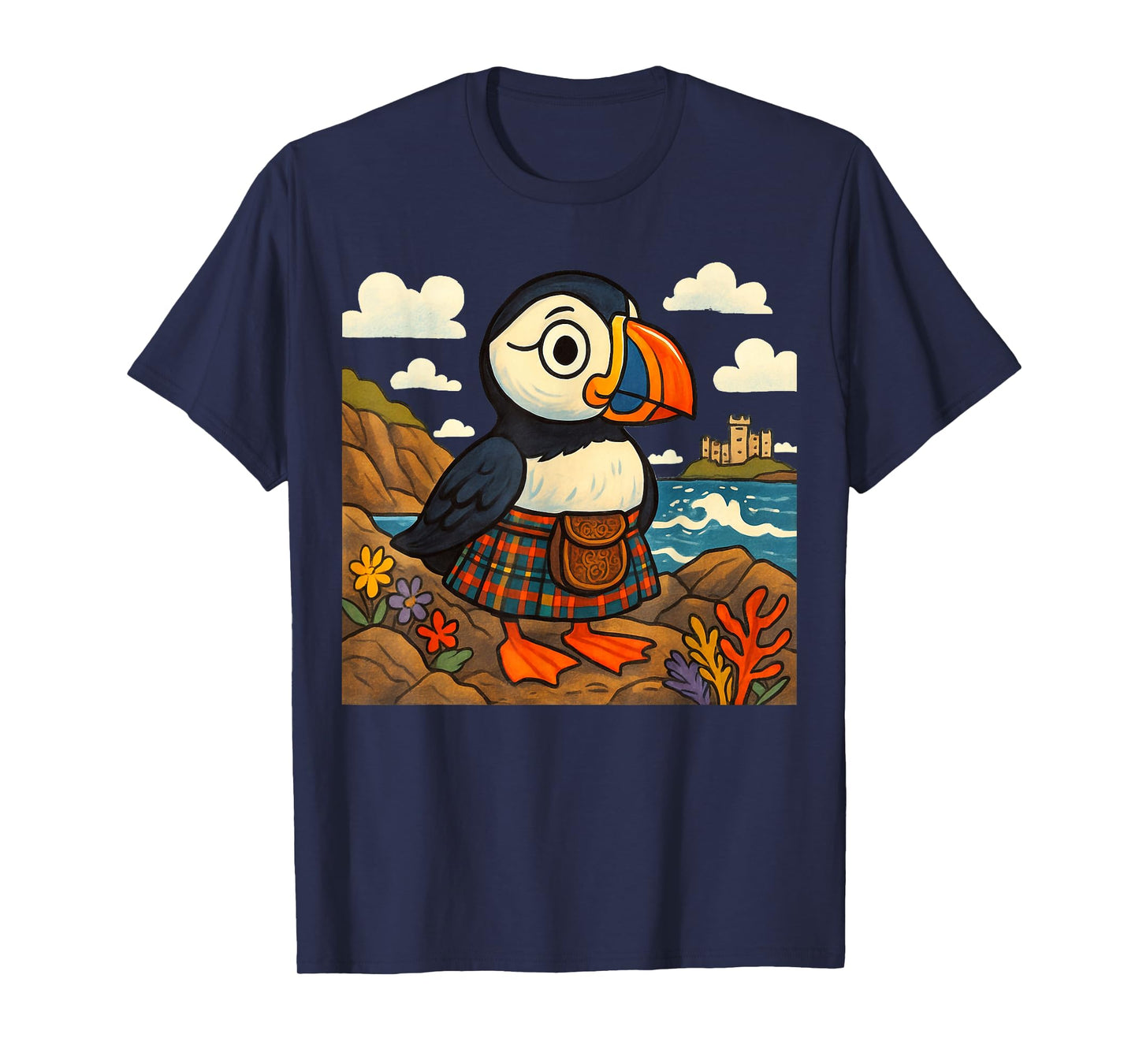 Scottish Puffin in Tartan Kilt Design | Scotland Wildlife T-Shirt