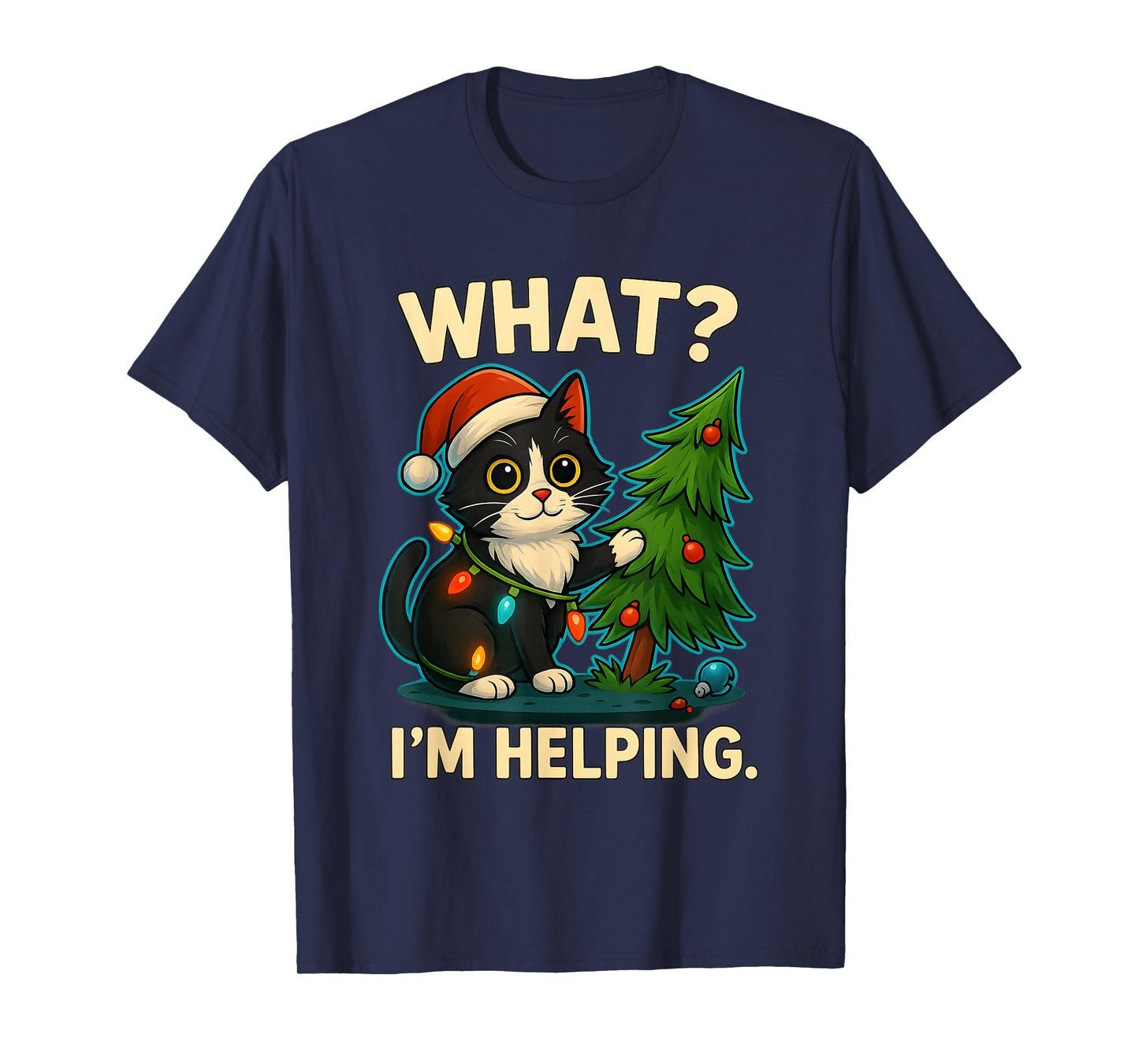 Funny Christmas Cat What I’m Helping Holiday Tuxedo Cats T-Shirt