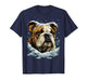 Snowy British Bulldog with Snow and Snowflakes Winter Dog T-Shirt
