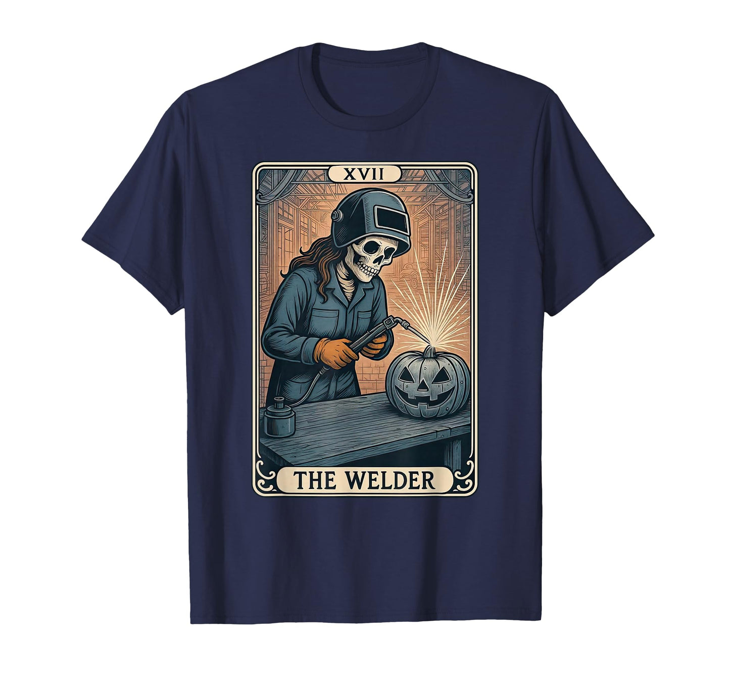 Welder Tarot Card Skeleton Female Pipeline Metal Worker T-Shirt
