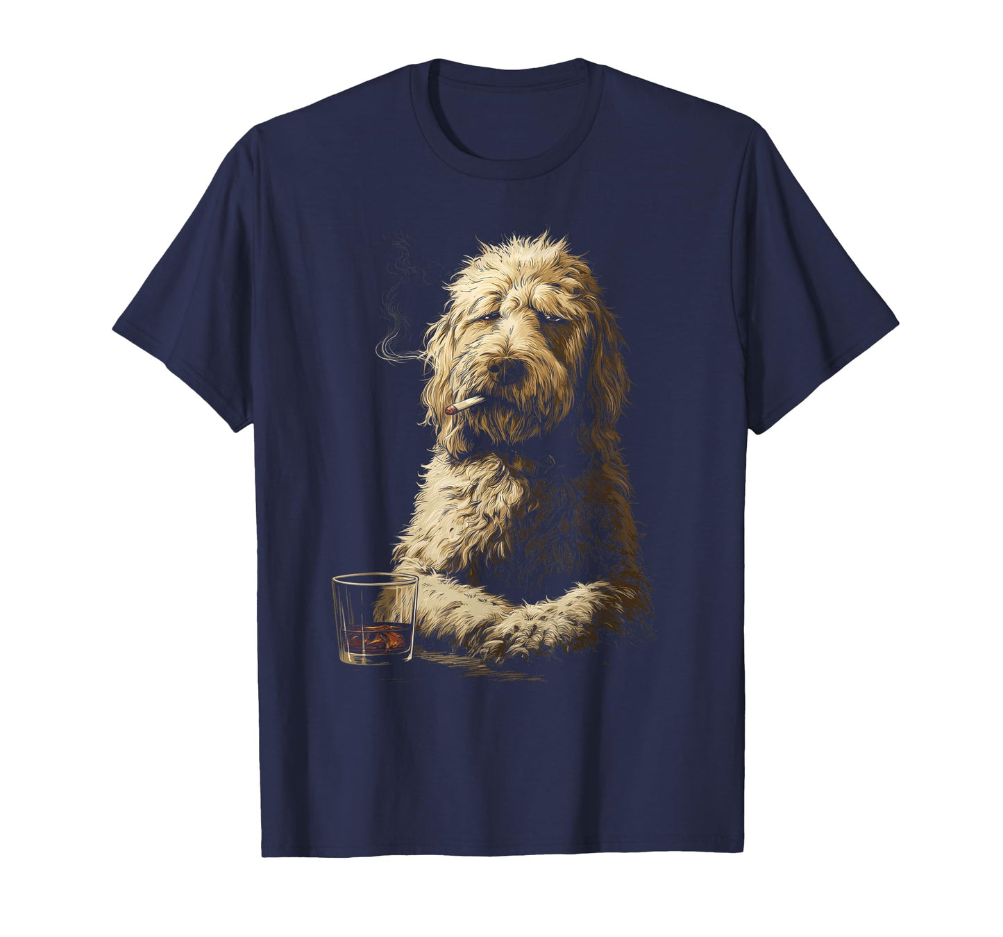 Goldendoodle Smoking Cigarette Whisky Lover Funny Doodle Dog T-Shirt