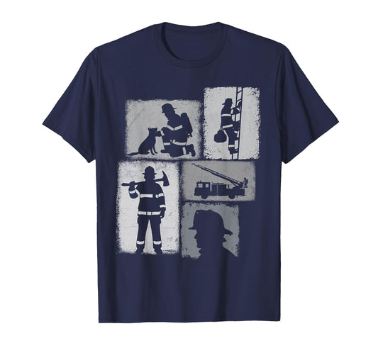Firefighter Vintage Collage Fireman Men Hero T-Shirt