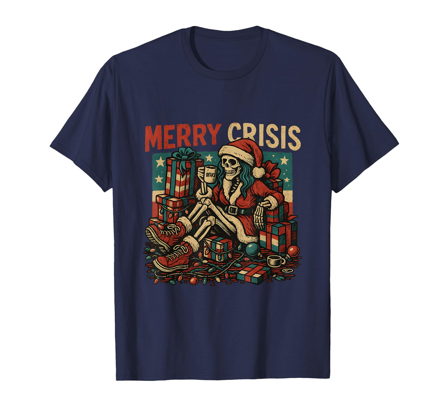 Merry Crisis Skeleton Funny Christmas T-Shirt