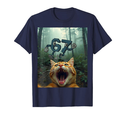 Funny 67 Cat Selfie 6 7 Brainrot Teen Boys Meme Hands Kids T-Shirt