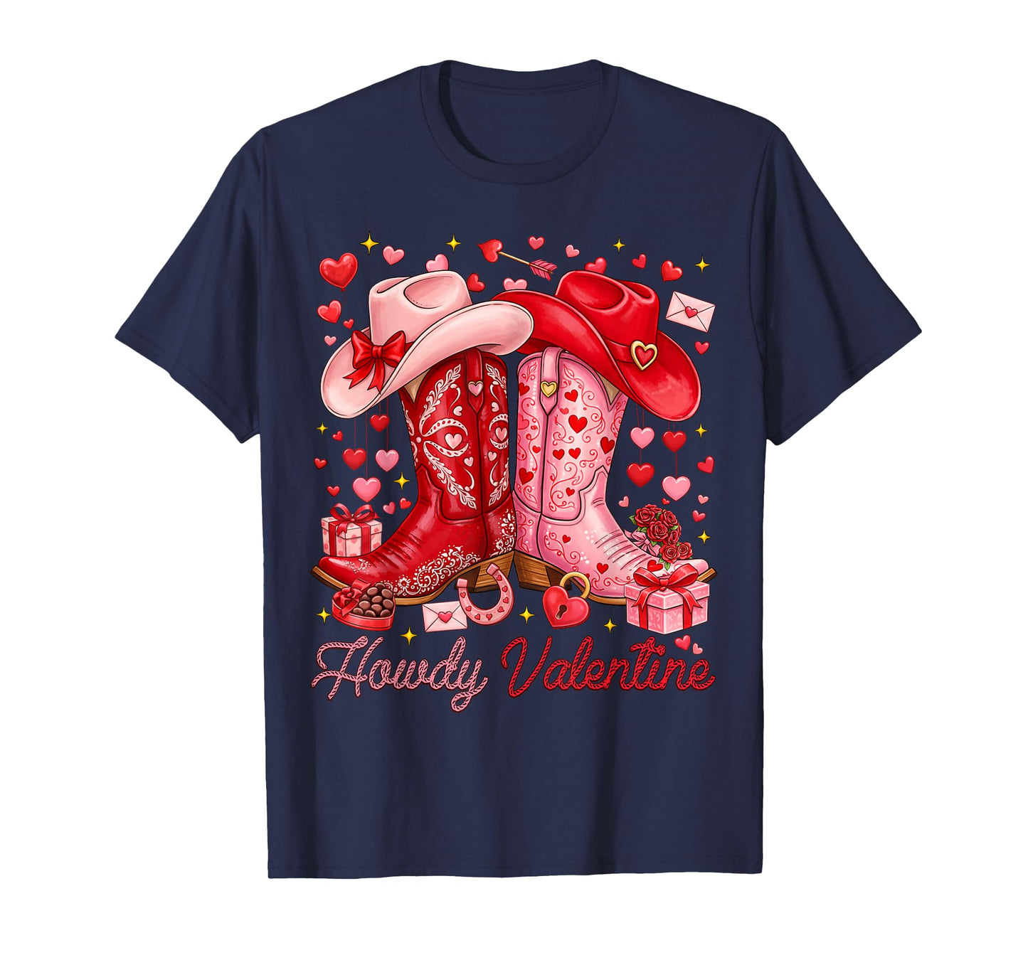 Howdy Valentine Western Cowgirl Boots XOXO Valentine's Day T-Shirt