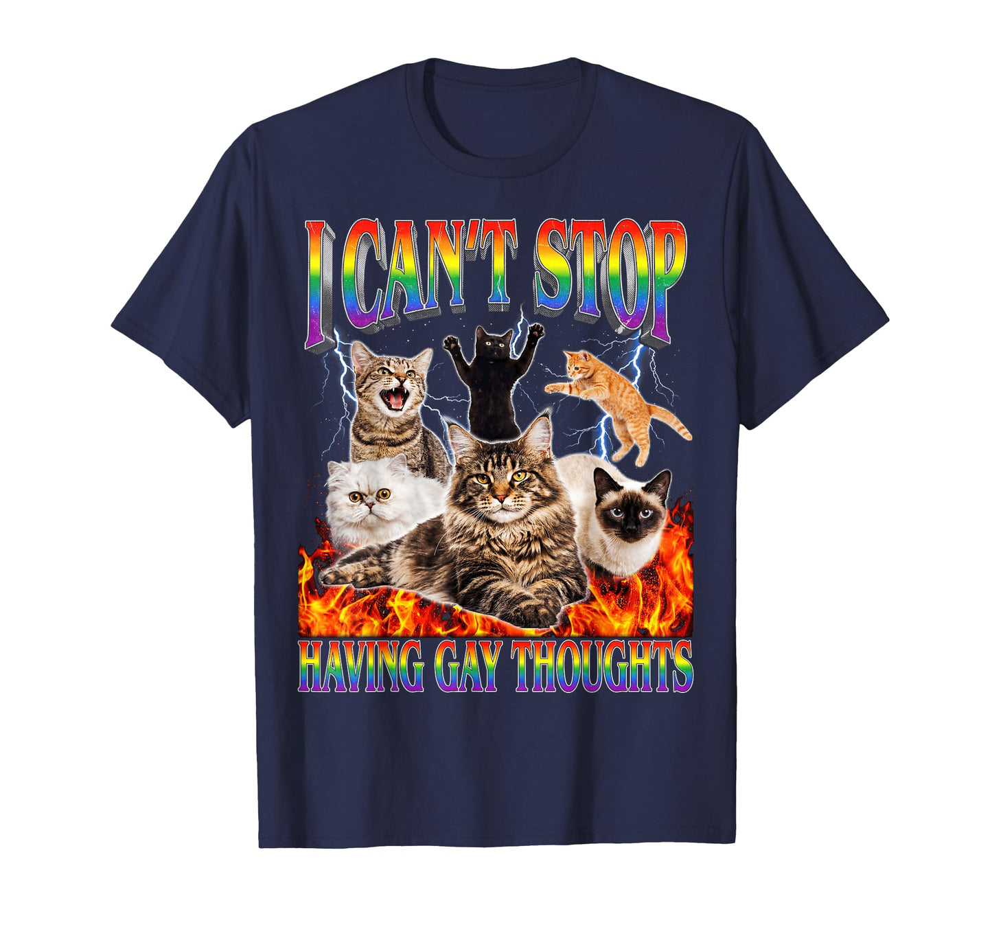 Funny Cat I Can't Stop Having Gay Thoughts LGBTQ Queer T-Shirt