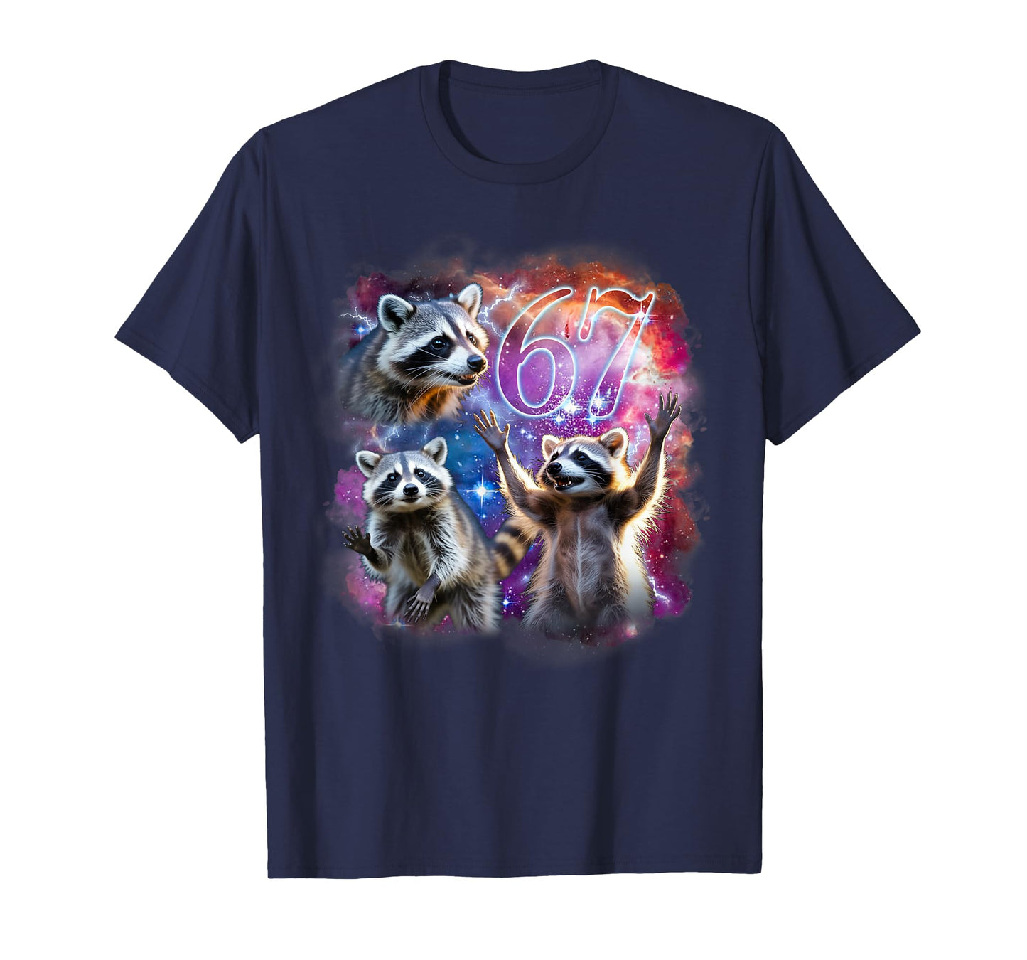 Funny 67 Meme Racoon Howling at The Moon Six Seven Meme T-Shirt